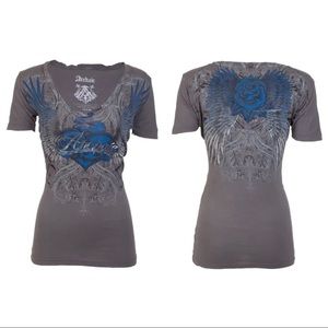 Archaic by Affliction Women's T-shirt Heartache Biker Tattoo